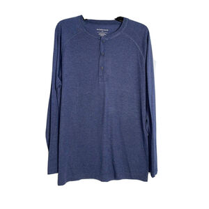 NWT Mizzen+Main Men's Navy Blue Heather Henley‎ Easy Knit LS T-Shirt Large Trim